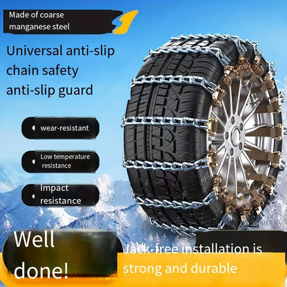 Universal Fit Iron Snow Chains for Cars, SUVs & Light Trucks - Anti-Skid Safety Traction Device, Durable Manganese Steel, Easy Installation - Emergency Tire Chains for Snowy, Icy Road Conditions