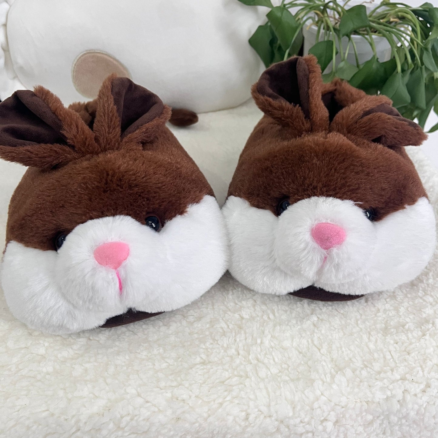 Cozy Bunny Slippers - Plush Indoor/Outdoor Shoes, Cute Gray Rabbit Design with Floppy Ears & Pink Inner Lining, Soft Fabric Upper & Rubber Sole, Perfect for Bedroom or Gift, Outdoor Slippers | Comfortable Slippers | Rubber So