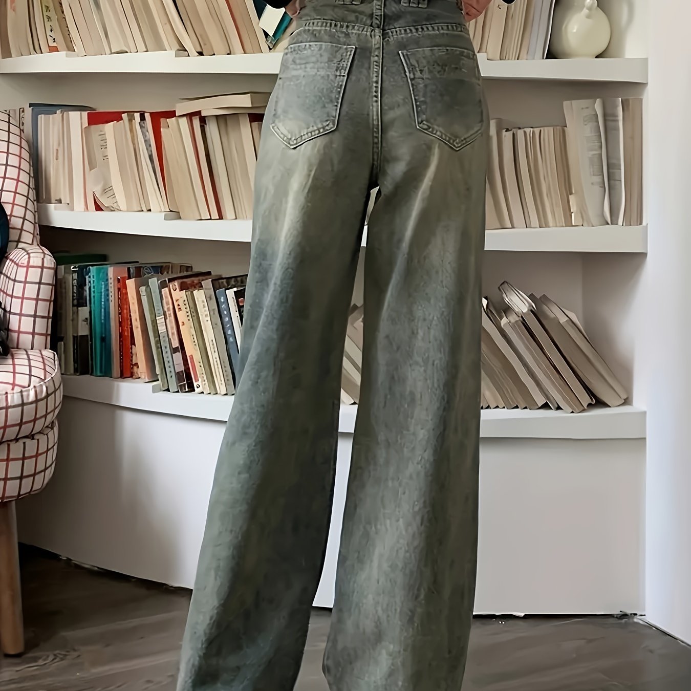 Vintage Loose Straight Leg Jeans With Multi Pockets, Casual Versatile Denim Pants For Women, Women's Clothing & Denim