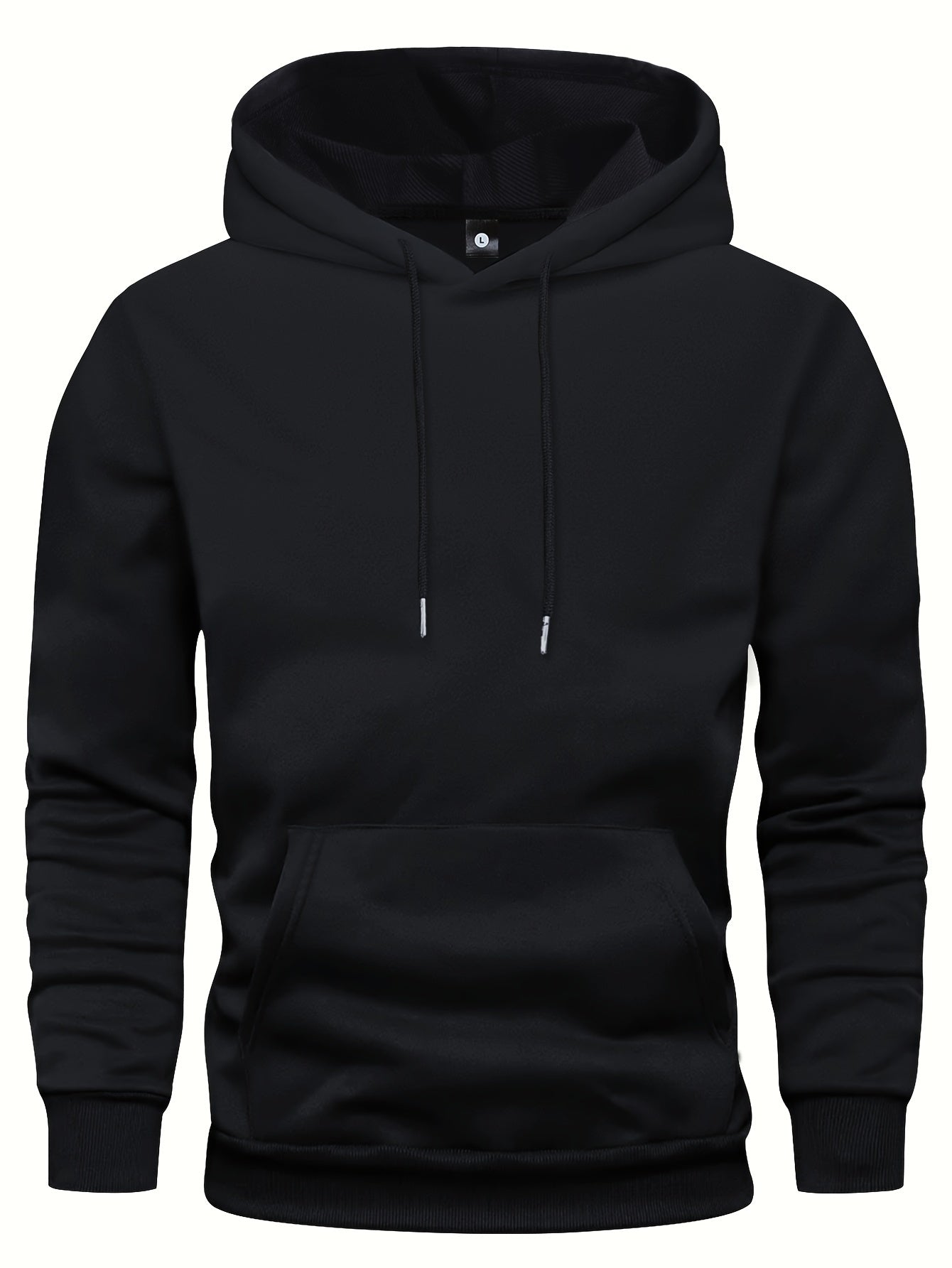 5pcs Men's Long Sleeve Hoodies, Solid Color Polyester Pullovers with Drawstring and Kangaroo Pocket, Casual Sports Jogging Tops for Spring/Fall - Regular Fit Knit Fabric Hooded Sweatshirts