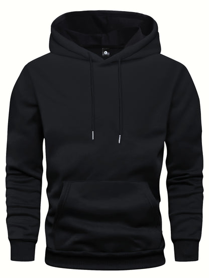 5pcs Men's Long Sleeve Hoodies, Solid Color Polyester Pullovers with Drawstring and Kangaroo Pocket, Casual Sports Jogging Tops for Spring/Fall - Regular Fit Knit Fabric Hooded Sweatshirts
