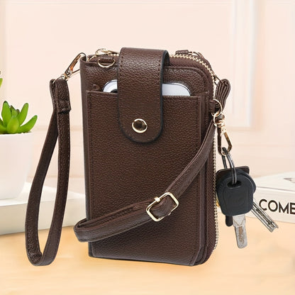 RAGSTO Women's Compact Crossbody Phone Wallet - Chic Mini Shoulder Bag with Adjustable Strap, Multiple Credit Card Slots & Zipper Closure, Black & Brown Geometric Pattern, Perfect Valentine's Day Gift for Her, Casual Crossbod