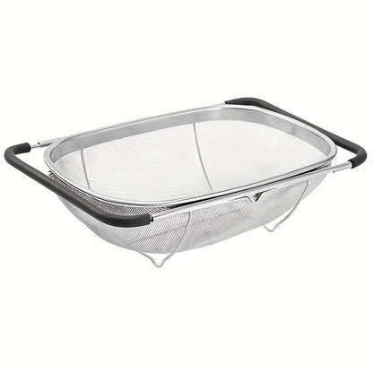 Expandable Stainless Steel Filter with Fine Mesh And Drain Basket - Suitable for Vegetables And Fruits, Kitchen Essentials, Food Safety, Filtered Vegetables
