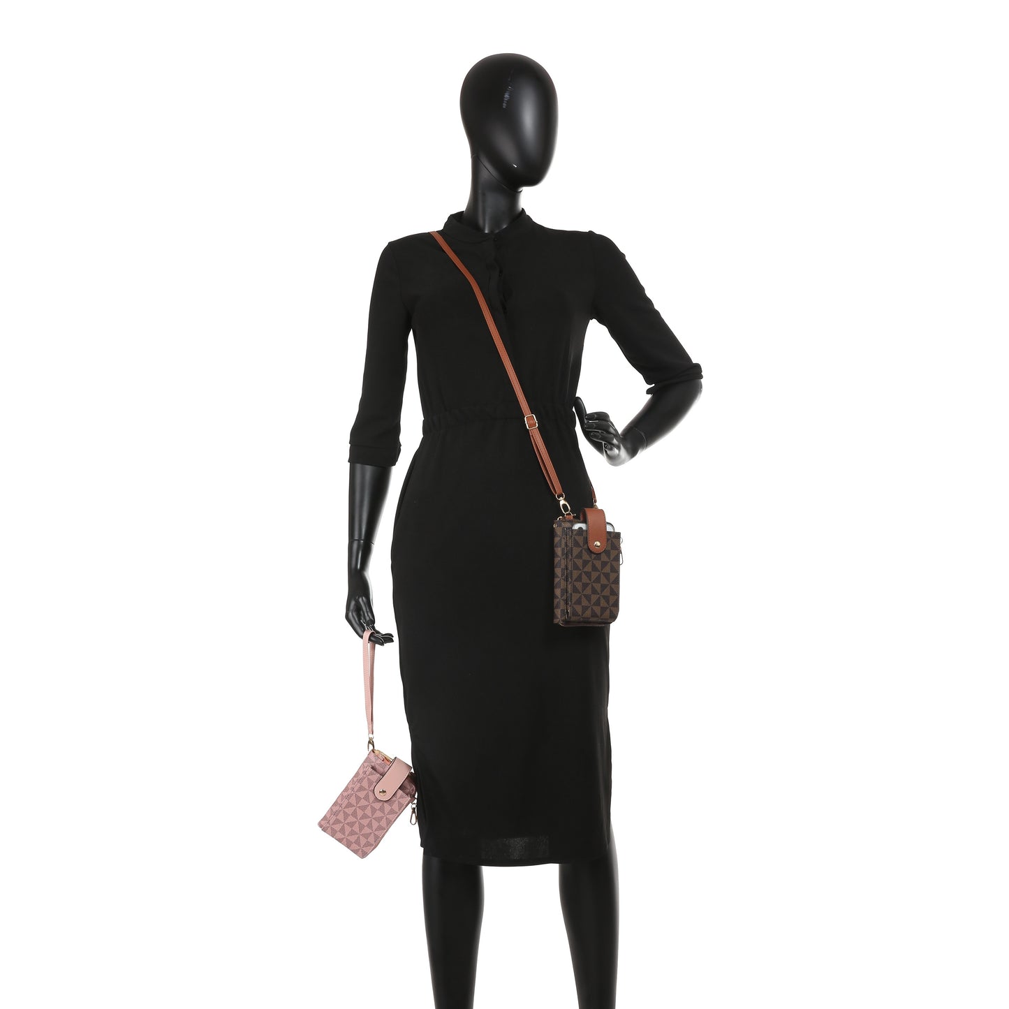 RAGSTO Women's Compact Crossbody Phone Wallet - Chic Mini Shoulder Bag with Adjustable Strap, Multiple Credit Card Slots & Zipper Closure, Black & Brown Geometric Pattern, Perfect Valentine's Day Gift for Her, Casual Crossbod