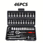 216/46pcs High Quality Multifunctional Heat Treated Chrome Vanadium Steel Ultimate Car Mechanic Tool Set, Premium Torque Wrench Set, Ultra Portable, Integrated Solution for Car, Bike And Motorcycle Maintenance