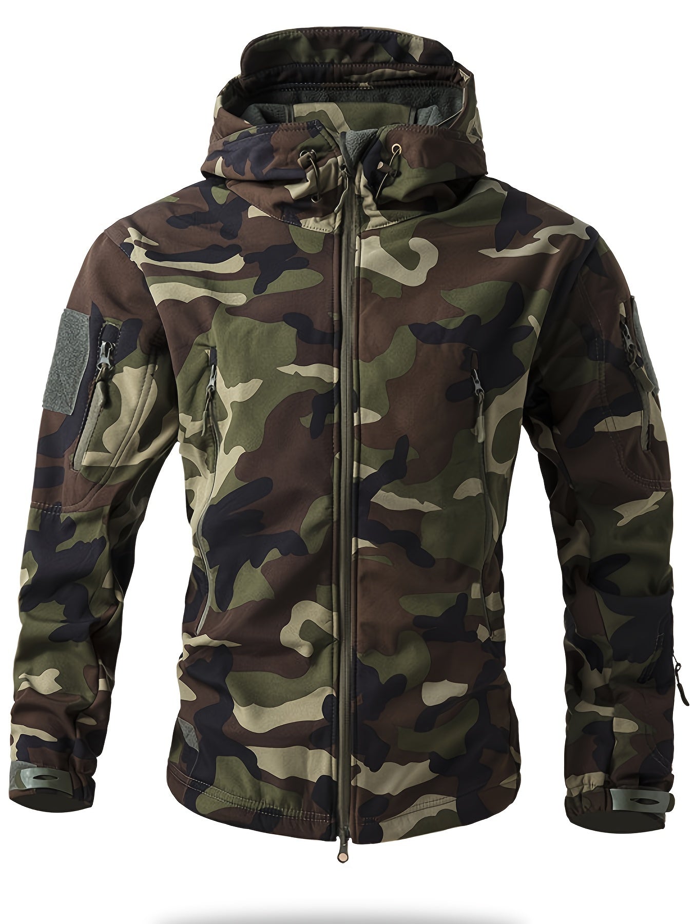 Men's Camouflage Printed Jacket, Softshell Hooded Outdoor Sports Coat, Hiking Casual Garment