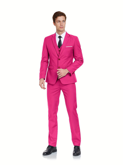 Men's Suits Set 3pcs Business Work Banquet Performance Travel Holiday Vacation Daily Birthday Gift Dress Tuxedo Jacket Coat Blazer Vest Pants Suit Set for Men Size XS-XXXL Wedding Season