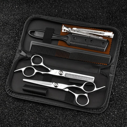 8pcs Professional Hair Cutting Scissors With Comb And Case - Perfect For Home Haircutting, Barber/Salon, And Thinning - Ideal For Men And Women (Silvery)