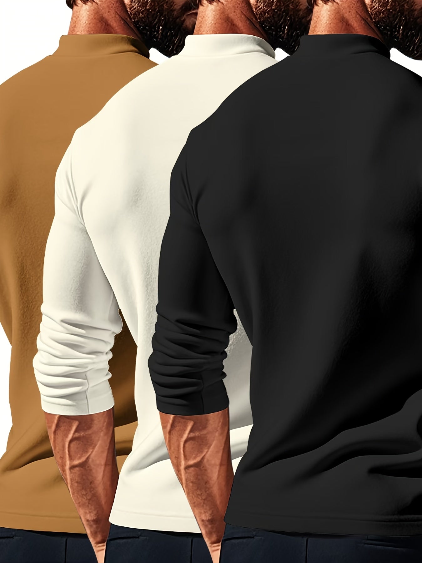 Men's 3pcs Set: Cozy Turtleneck Sweatshirts - Long Sleeve, Casual Pullover for Fall/Winter, Polyester Blend