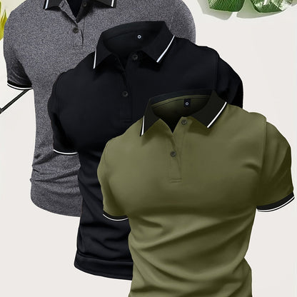 3Pcs Breathable Men's Golf Shirt, Regular Fit V-Neck Short Sleeve Casual T-Shirt for Summer