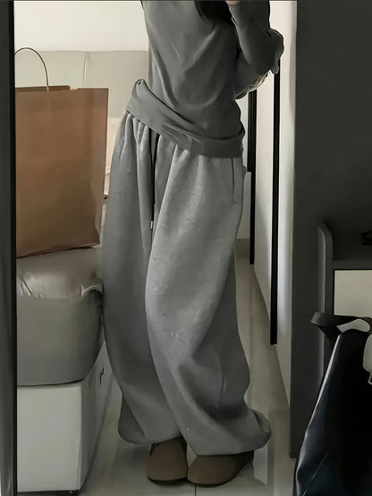 Women's Ultra-Comfy Drawstring Joggers - Casual, Loose Fit, Polyester Sweatpants in Light Gray, Machine Washable, Perfect for All Seasons