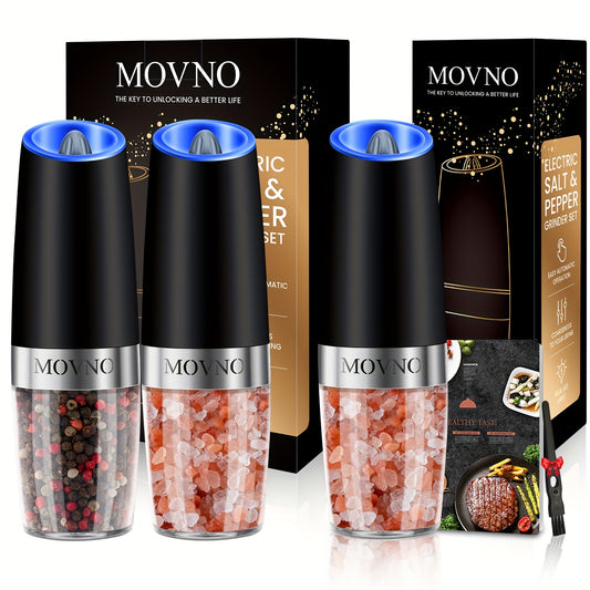 Gravity Electric Salt and Pepper Grinder Set, Battery Powered LED Light One Hand Automatic Operation, Adjustable Coarseness Mill Grinders Shakers Black, Kitchen Gadgets Gift Ideas