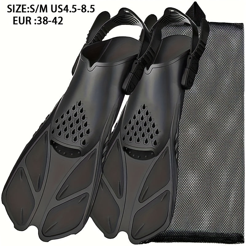 [Popular Choice] Qingsong Adjustable Snorkeling Fins with Buckles, Open Heel Design, Short Travel Swim Fins for Adults - Men and Women, Black