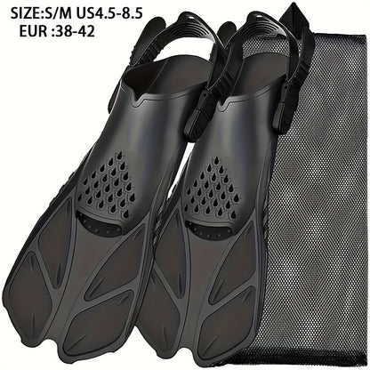 [Popular Choice] Qingsong Adjustable Snorkeling Fins with Buckles, Open Heel Design, Short Travel Swim Fins for Adults - Men and Women, Black