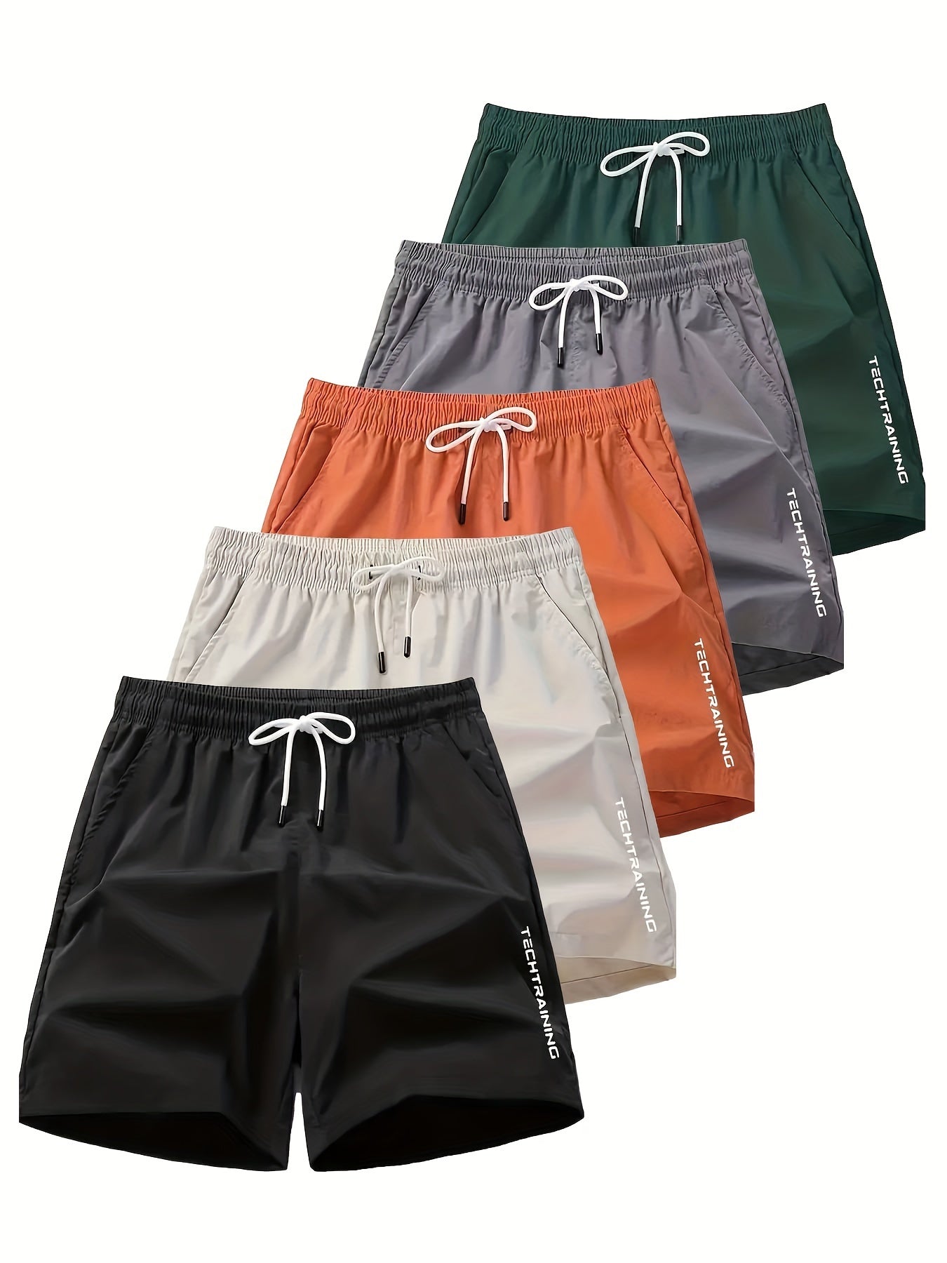 Polyester Non-Stretch Sports Style 5pcs 120g Alphabet Printed Shorts for Men, Loose Fit, Casual Wear, No Pocket, Not Waterproof, Basket Ball Sport