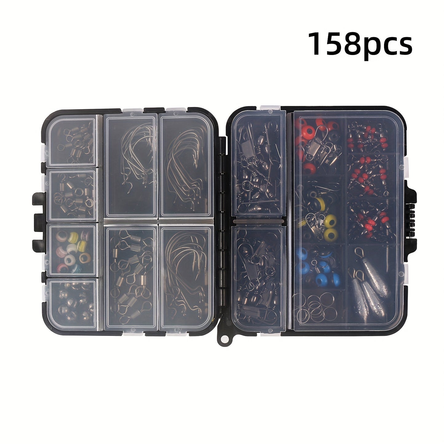 158pcs Fishing Accessories Set, Sea Fishing Reef Fishing Box with Swivels, Snaps, Hooks, Sinkers