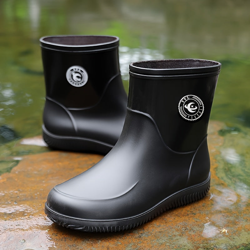 Men's All-Season Waterproof Rain Boots - Slip-On, Durable PVC & Rubber Sole for Fishing, Kitchen Work & Outdoor Activities