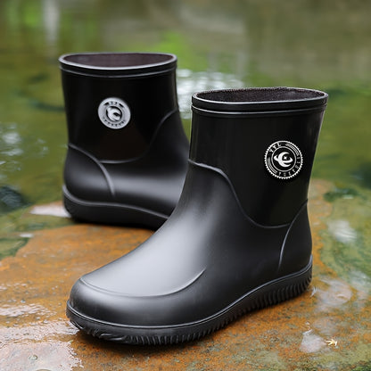 Men's All-Season Waterproof Rain Boots - Slip-On, Durable PVC & Rubber Sole for Fishing, Kitchen Work & Outdoor Activities