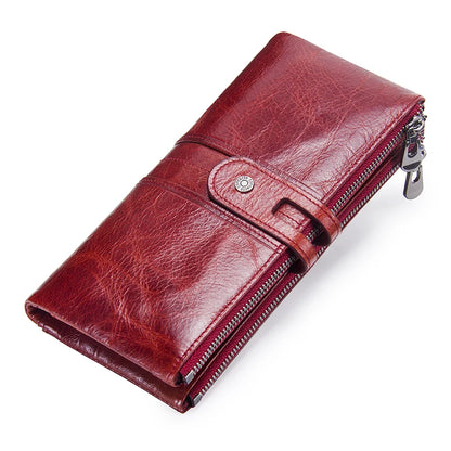 CONTACT'S Men Clutch Wallet Genuine Leather Long Wallet Hasp Card Holder Vintage Male Zipper Coin Purse Money Bag Portemonnee