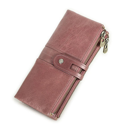 CONTACT'S Men Clutch Wallet Genuine Leather Long Wallet Hasp Card Holder Vintage Male Zipper Coin Purse Money Bag Portemonnee