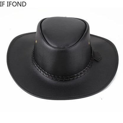 High Quality Men Western Cowboy Hat 2021 Faux Leather Gentleman Jazz Vintage Cap Autumn Winter Sombrero Hombre Caps