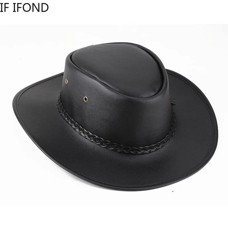 High Quality Men Western Cowboy Hat 2021 Faux Leather Gentleman Jazz Vintage Cap Autumn Winter Sombrero Hombre Caps