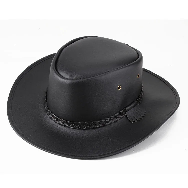 High Quality Men Western Cowboy Hat 2021 Faux Leather Gentleman Jazz Vintage Cap Autumn Winter Sombrero Hombre Caps