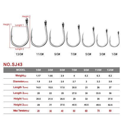 Seawater corrosion protection Fishing Hook Size 1/0-13/0# Ring eye Japan Fishhooks Fishing Hooks Single Jig Fish Hook Tackle