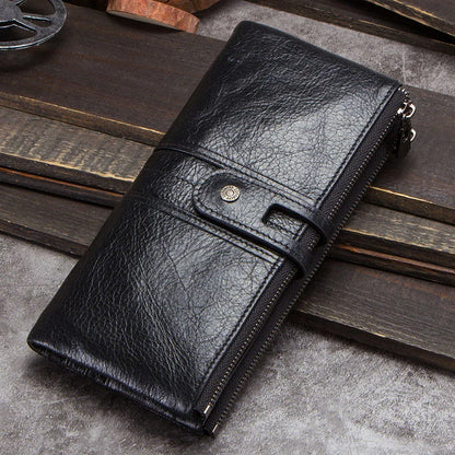 CONTACT'S Men Clutch Wallet Genuine Leather Long Wallet Hasp Card Holder Vintage Male Zipper Coin Purse Money Bag Portemonnee