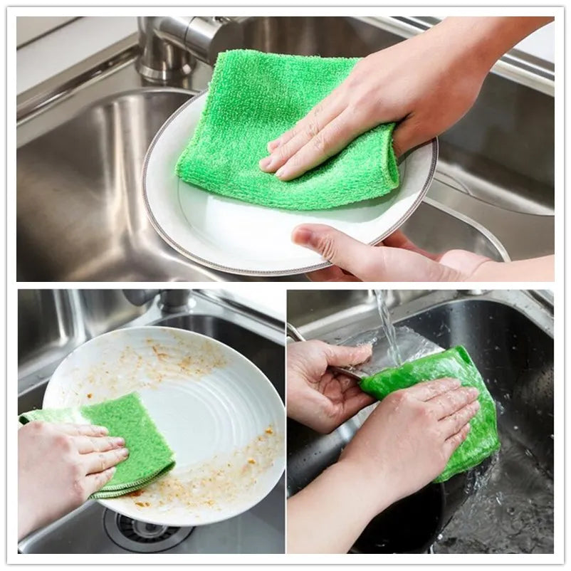 5/10/15/20PCS Bamboo Fiber Dish Cloth High Efficient Anti-grease Cleaning towel Washing Towel Magic Kitchen Cleaning Wiping Rag