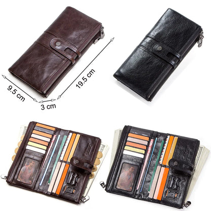 CONTACT'S Men Clutch Wallet Genuine Leather Long Wallet Hasp Card Holder Vintage Male Zipper Coin Purse Money Bag Portemonnee