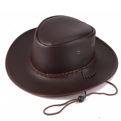 High Quality Men Western Cowboy Hat 2021 Faux Leather Gentleman Jazz Vintage Cap Autumn Winter Sombrero Hombre Caps