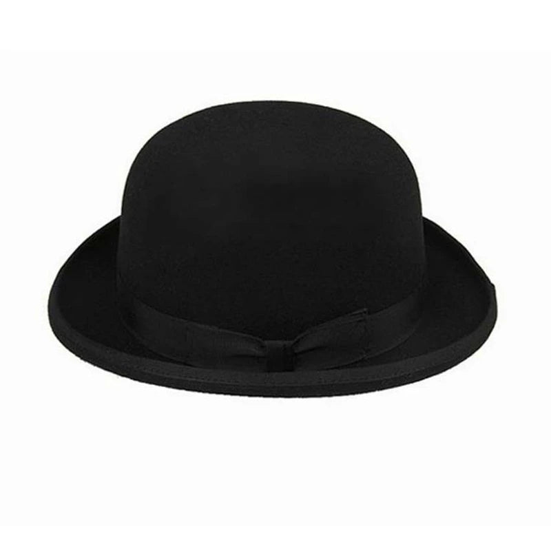 Wool Bowler Hat luxury felt billycock hats for men with belt rolled brim casquette men's cap
