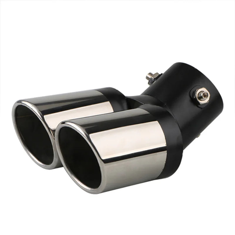 1PCS 2.5" Inlet Car Auto Exhaust Muffler Tip Stainless Steel Dual Pipe Trim Modified Car Rear Tail Throat Liner For Most Cars