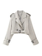 Willshela Women Fashion With Belt Cropped Trench Jacket Vintage Notched Neck Long Sleeve Female Chic Lady Coat Outfits