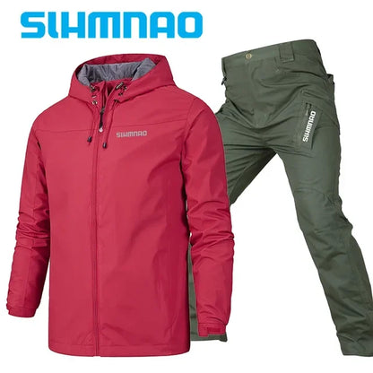 Spring and Autumn fishing suit set, hooded windproof and waterproof, outdoor mountaineering suit, tactical pants