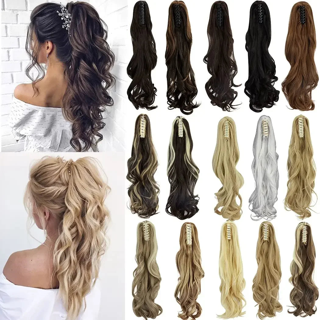 Synthetic Long Wavy Ponytail Ash Blonde Color Drawstring Ponytail Clip-on Hair Extensions For Women Black Blond Daily Use