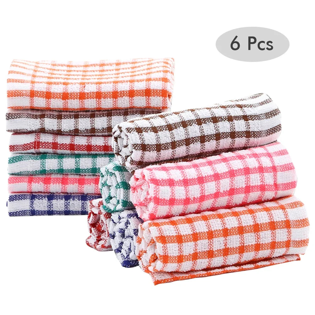 6PCS Cotton Kitchen Tea Towels Absorbent Lint Free Catering Restaurant Cloth Dish Towels Cleaning Cloth Kitchen Cleaning Towel