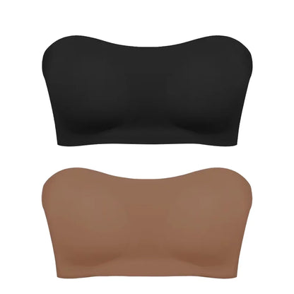 Women's Sexy Strapless Push Up Bra Removable Padded Seamless Ice Silk Top Women Invisible Beauty Back Anti-slip Off-shoulder Bra