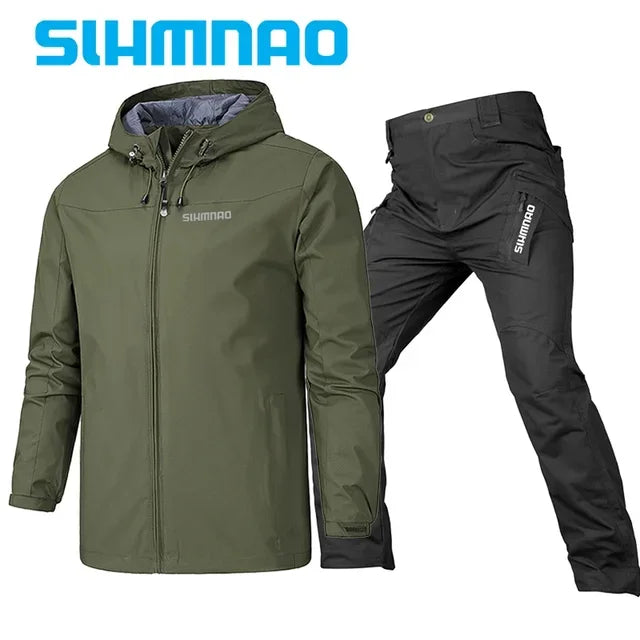 Spring and Autumn fishing suit set, hooded windproof and waterproof, outdoor mountaineering suit, tactical pants