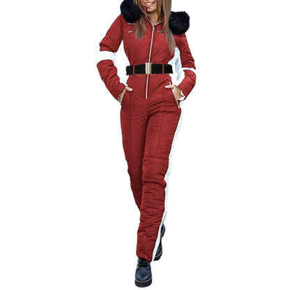 Women's Skiing Suites Winter Outdoor Sports Warm Jumpsuit Waterproof With Removable Collar Outdoor Sports Zipper Ski Suit Female