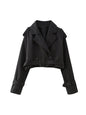 Willshela Women Fashion With Belt Cropped Trench Jacket Vintage Notched Neck Long Sleeve Female Chic Lady Coat Outfits