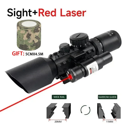 3-10X42E Scopes Red/Green Laser Tactical Combo Sight Optics Hunting Riflescope  Airsoft  Precise Shooting Riflescope for 20mm