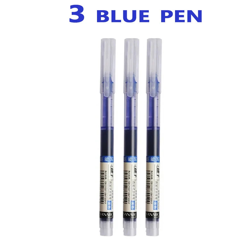 3-5Pcs Straight Liquid Gel Pen Quick-drying, Large-capacity 0.5mm Black Blue Ink for Writing School Office Stationery Supplies