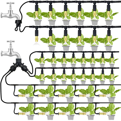 15M-30M Outdoor Misting Cooling System Garden Irrigation Watering 1/4'' Brass Atomizer Nozzles 4/7mm Hose for Patio Greenhouse