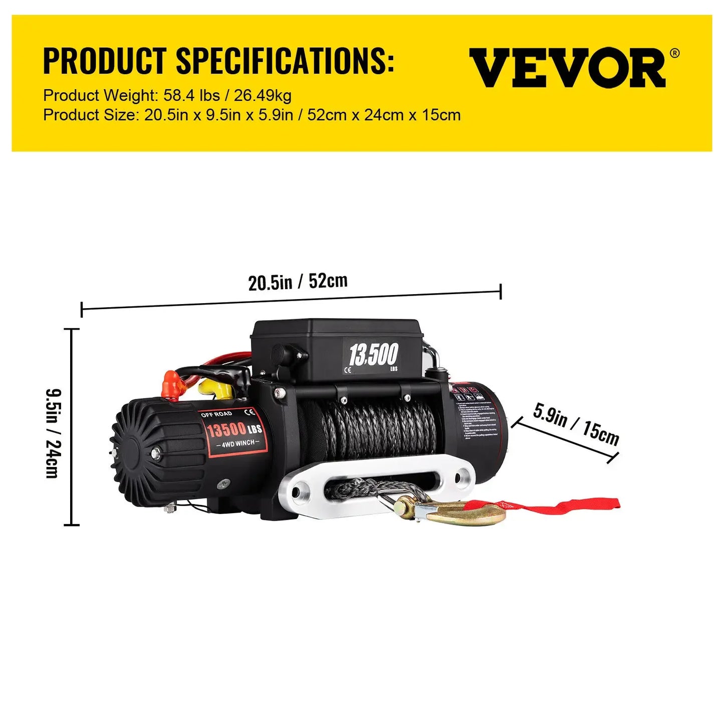 VEVOR Best Price 13500 LBS Electric Winch 12V 6120KG 13500LBS For 4X4 92FT Synthetic Trailer Ropes Towing Strap