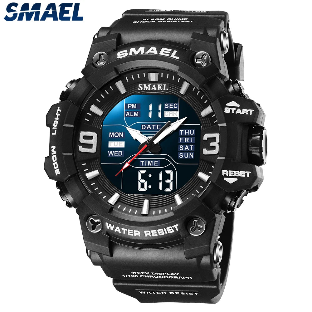 SMAEL Waterproof 5Bar Sports Digital Watch Male Large Dial Daily Alarm Stopwatch Men's Electronic Wristwatch Clock 8049