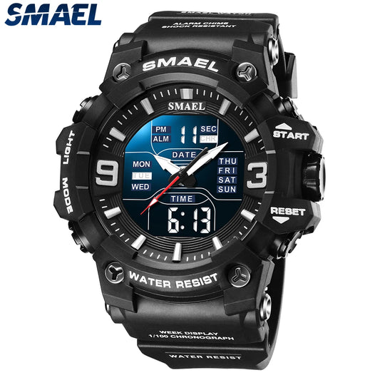 SMAEL Waterproof 5Bar Sports Digital Watch Male Large Dial Daily Alarm Stopwatch Men's Electronic Wristwatch Clock 8049