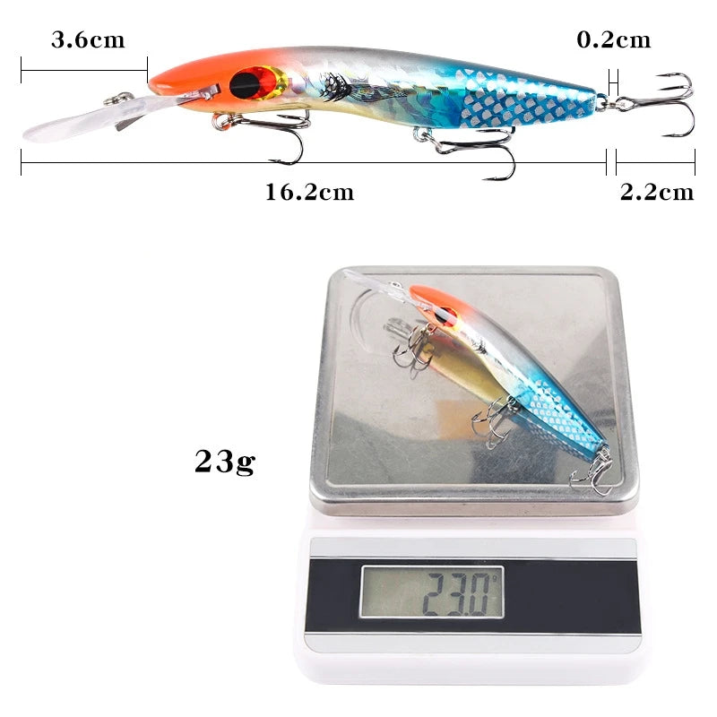 1Pcs Big Minnow Fishing Lures 16.2cm23g Bending Wobblers Trolling Crankbaits Artificial Bait Pike Carp Bass Pesca Tackle