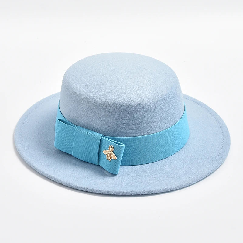 Fedora Hat for Women Fashion Formal Wedding Decorate Church Cap Flat Top Bow Party Jazz Hat Chapeau Femme